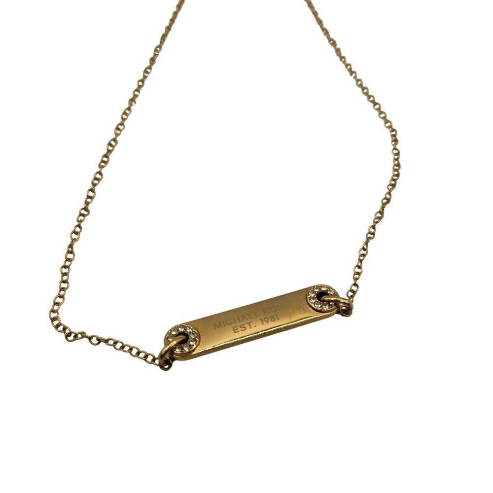 Michael Kors Rose Gold Crystal Bar Logo Necklace